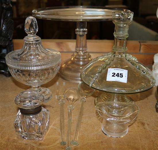 Glass cake stand, glass jar etc.